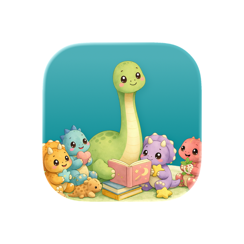 App icon for the Story Time application, with dinosaurs reading a book